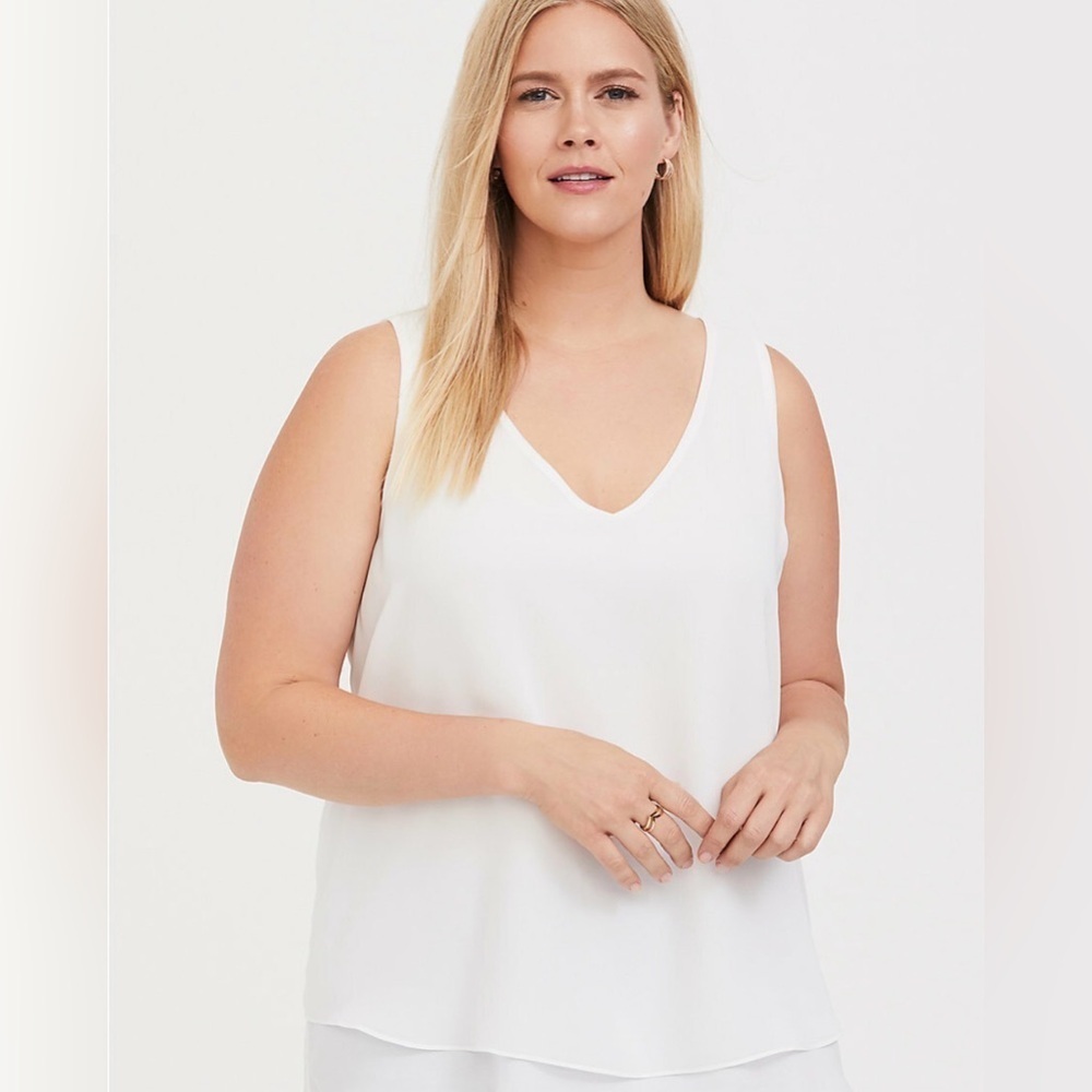 torrid White Double Layer Swing  V-Neck Sleeveless Tank Top